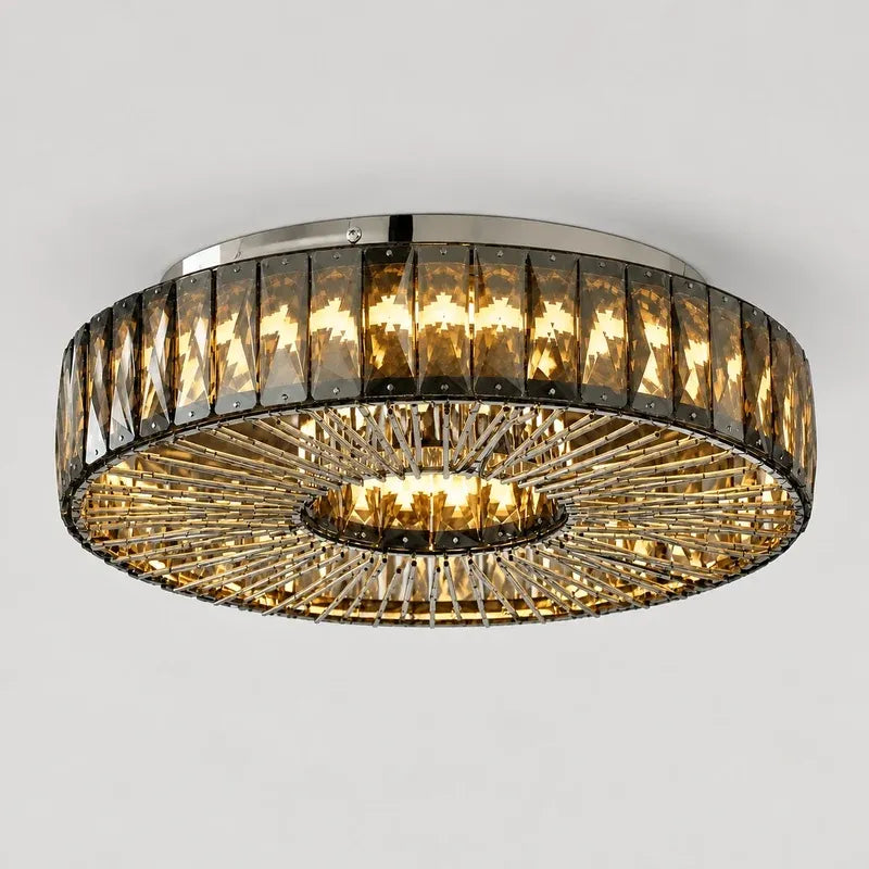 Modern Glam Aria Glass Crystal Round Flush Fitting Ceiling Light