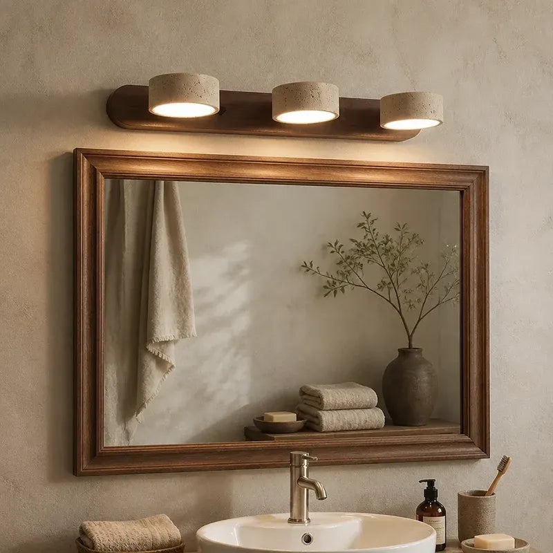 Wabi-Sabi Natural Travertine Wood Vanity Wall Light