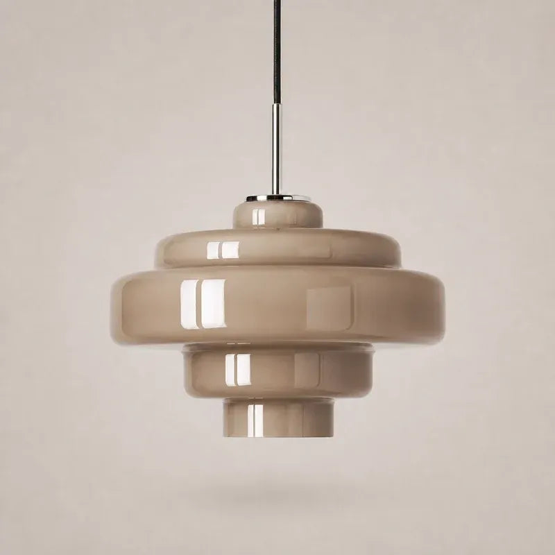 Mid Century Modern Bauhaus Handblown Tiered Glass Pendant Light