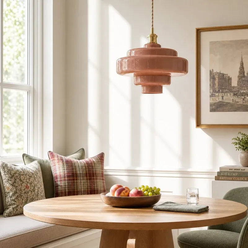 Mid Century Modern Bauhaus Handblown Tiered Glass Pendant Light