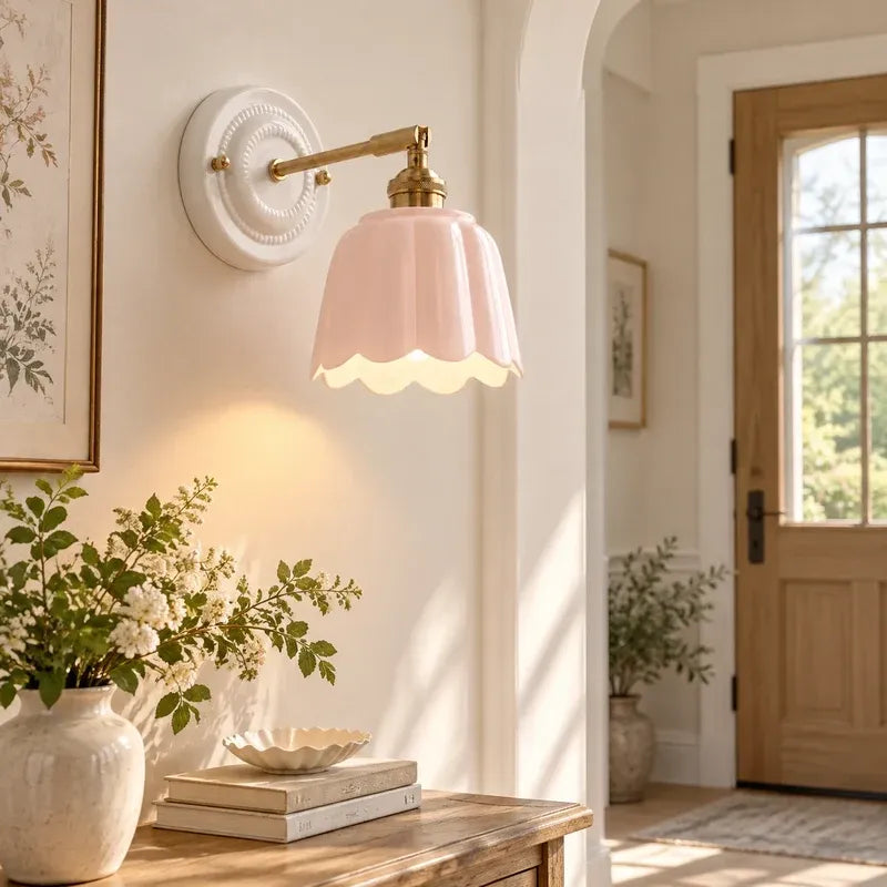 Modern Cottage Ceramic Flower Wall Sconce