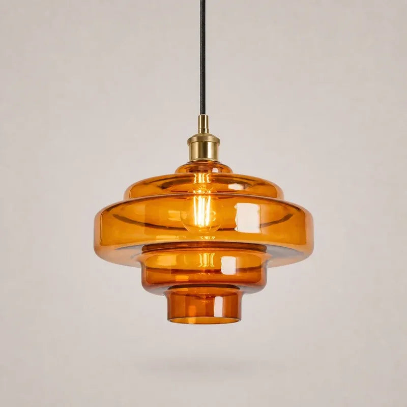 Mid Century Modern Bauhaus Handblown Tiered Glass Pendant Light