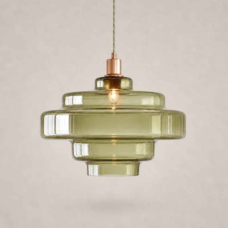 Mid Century Modern Bauhaus Handblown Tiered Glass Pendant Light