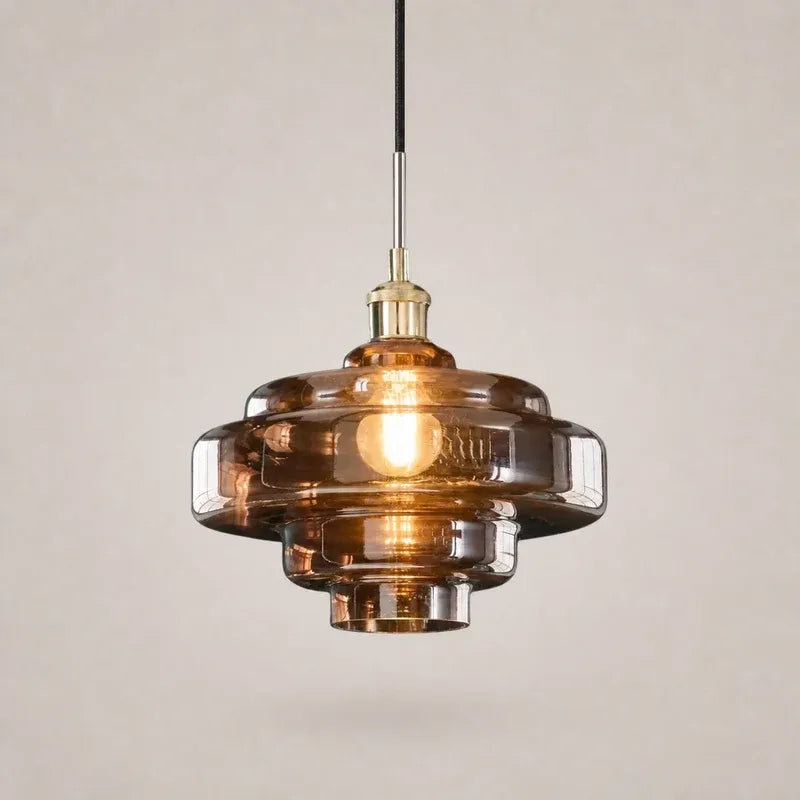 Mid Century Modern Bauhaus Handblown Tiered Glass Pendant Light