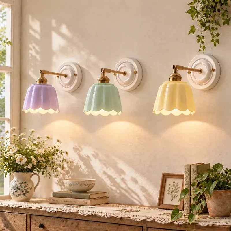 Modern Cottage Ceramic Flower Wall Sconce