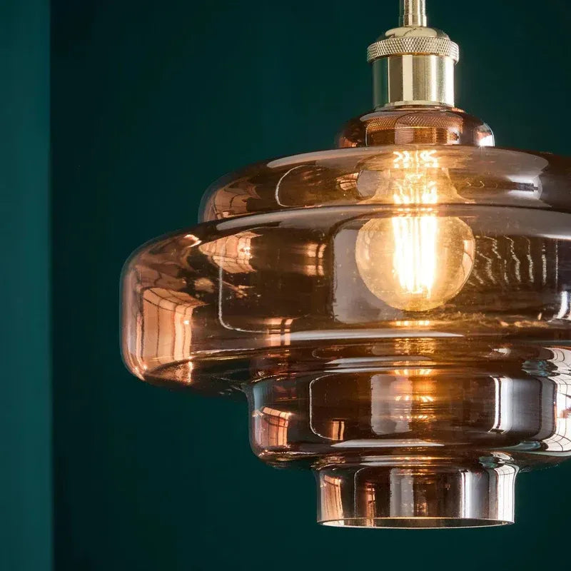 Mid Century Modern Bauhaus Handblown Tiered Glass Pendant Light