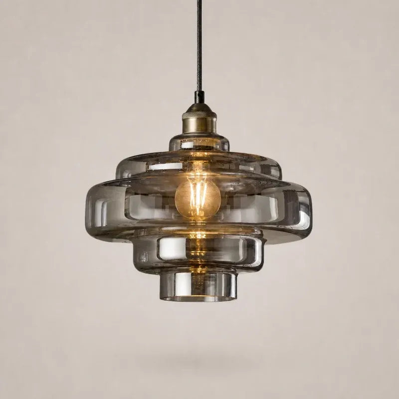 Mid Century Modern Bauhaus Handblown Tiered Glass Pendant Light
