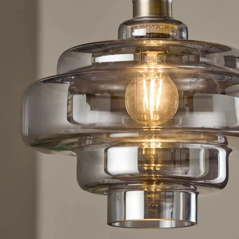Mid Century Modern Bauhaus Handblown Tiered Glass Pendant Light