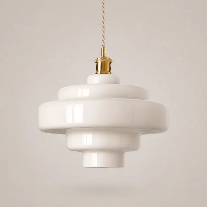 Mid Century Modern Bauhaus Handblown Tiered Glass Pendant Light