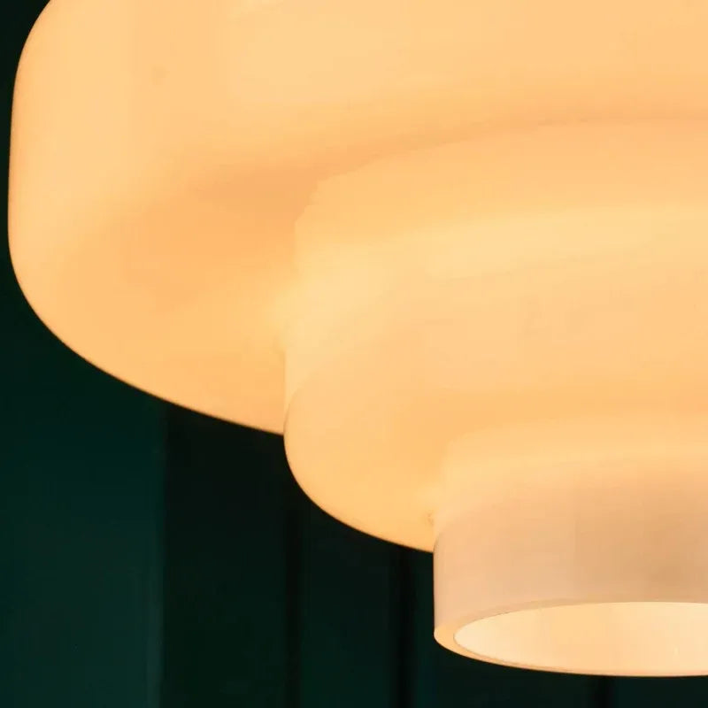 Mid Century Modern Bauhaus Handblown Tiered Glass Pendant Light