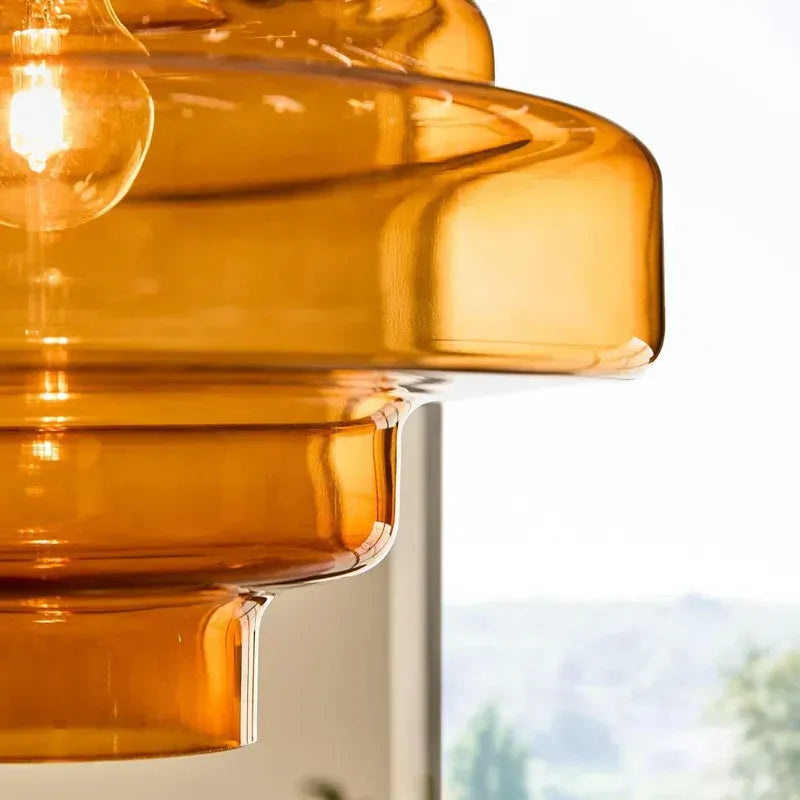 Mid Century Modern Bauhaus Handblown Tiered Glass Pendant Light