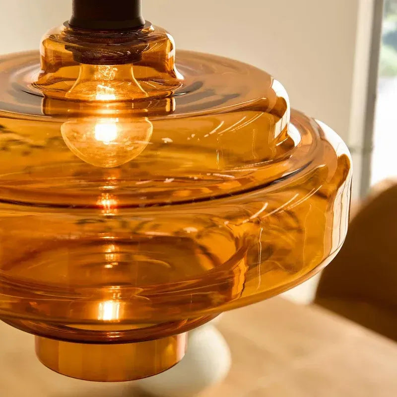 Mid Century Modern Bauhaus Handblown Tiered Glass Pendant Light