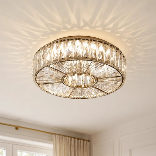 Modern Glam Aria Glass Crystal Round Flush Fitting Ceiling Light
