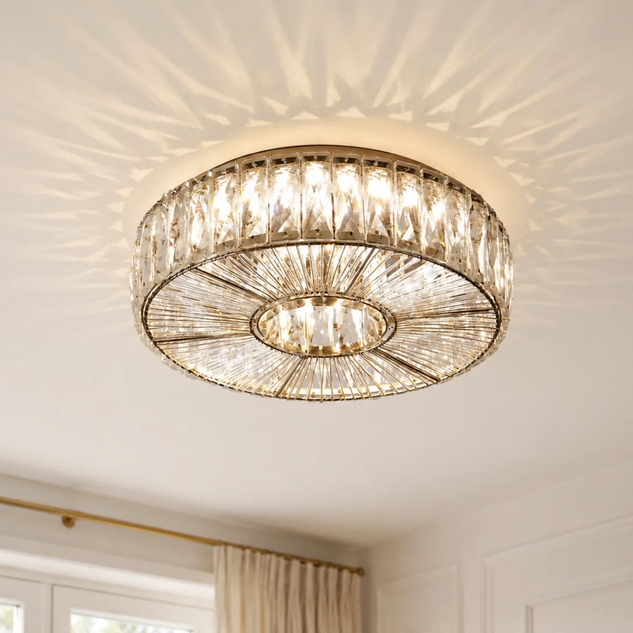 Modern Glam Aria Glass Crystal Round Flush Fitting Ceiling Light