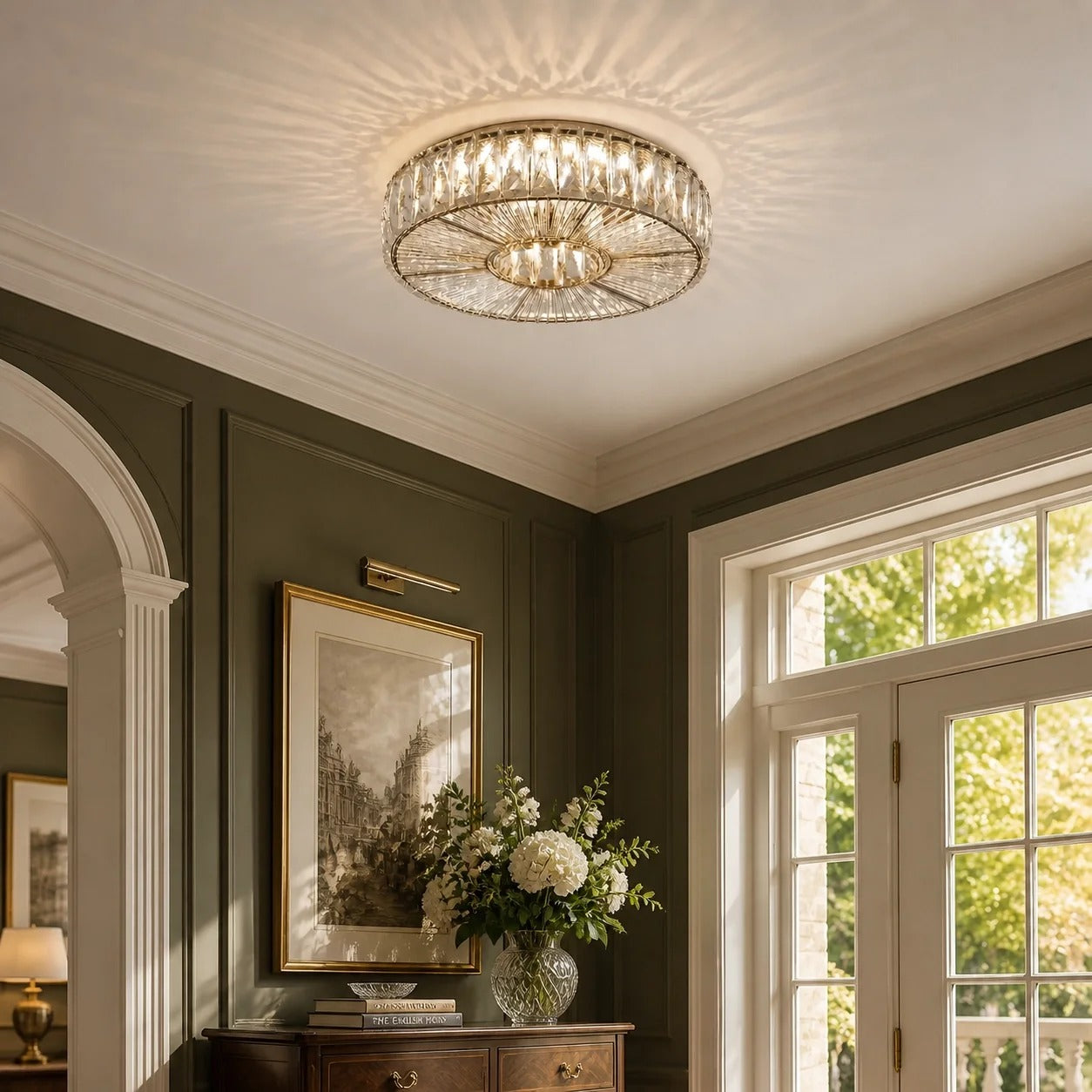 Modern Glam Aria Glass Crystal Round Flush Fitting Ceiling Light