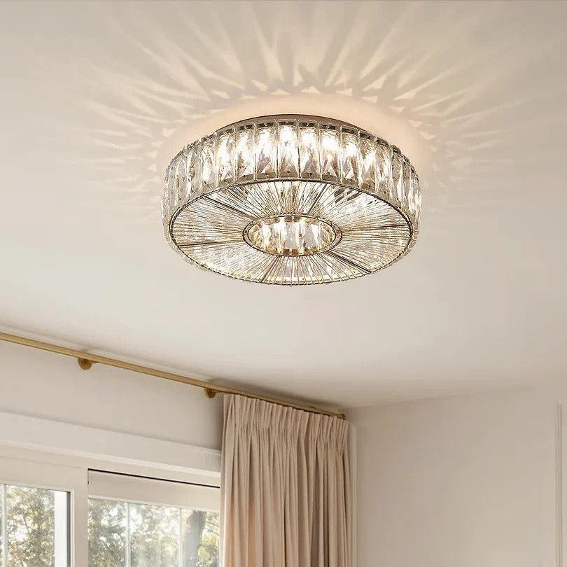 Modern Glam Aria Glass Crystal Round Flush Fitting Ceiling Light