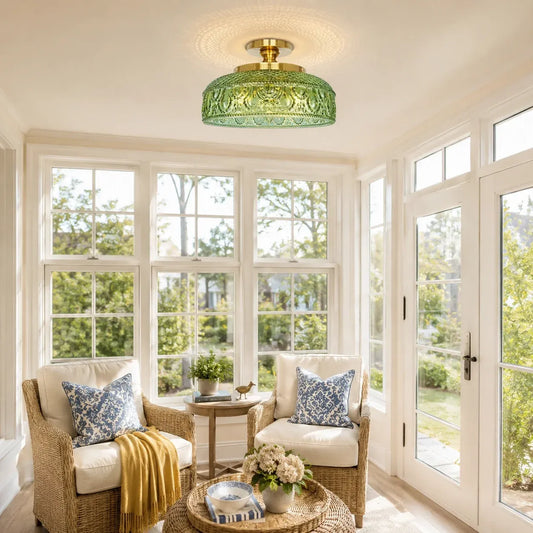 Jules Vintage Textured Glass Disc Ceiling Light