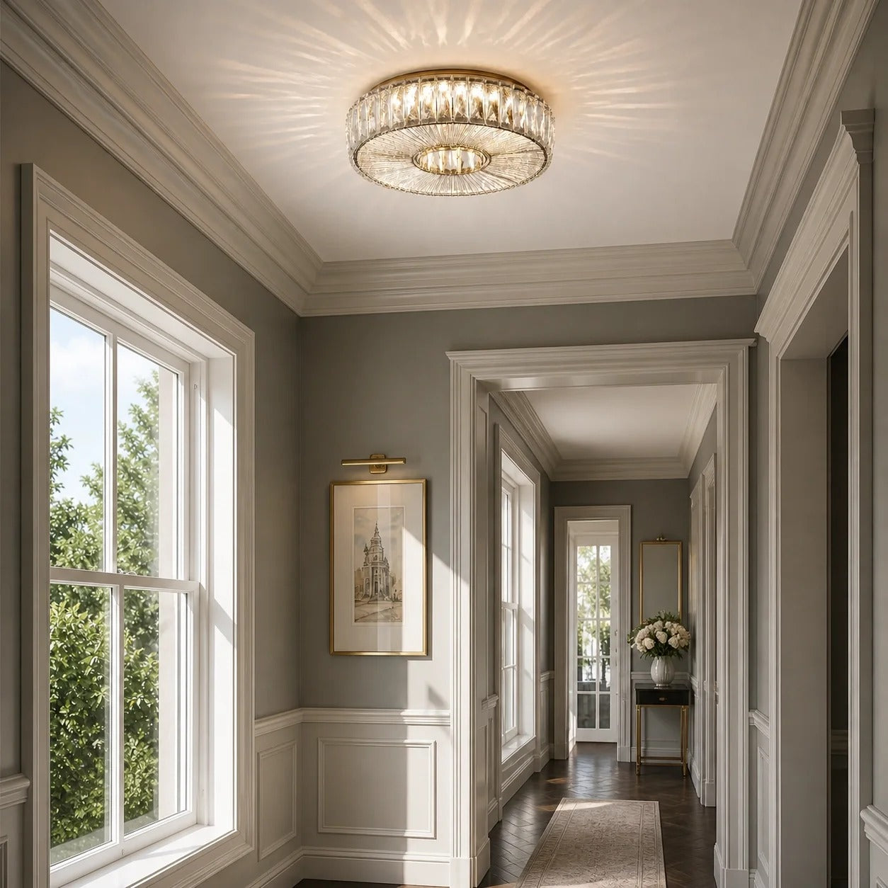 Modern Glam Aria Glass Crystal Round Flush Fitting Ceiling Light