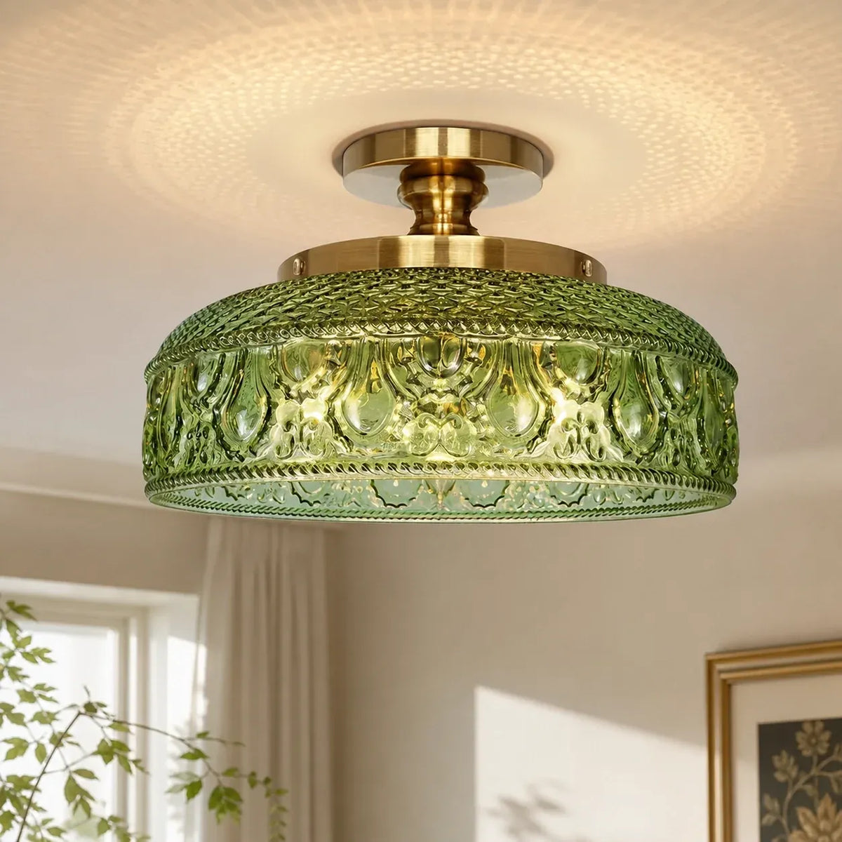 Jules Vintage Textured Glass Disc Ceiling Light