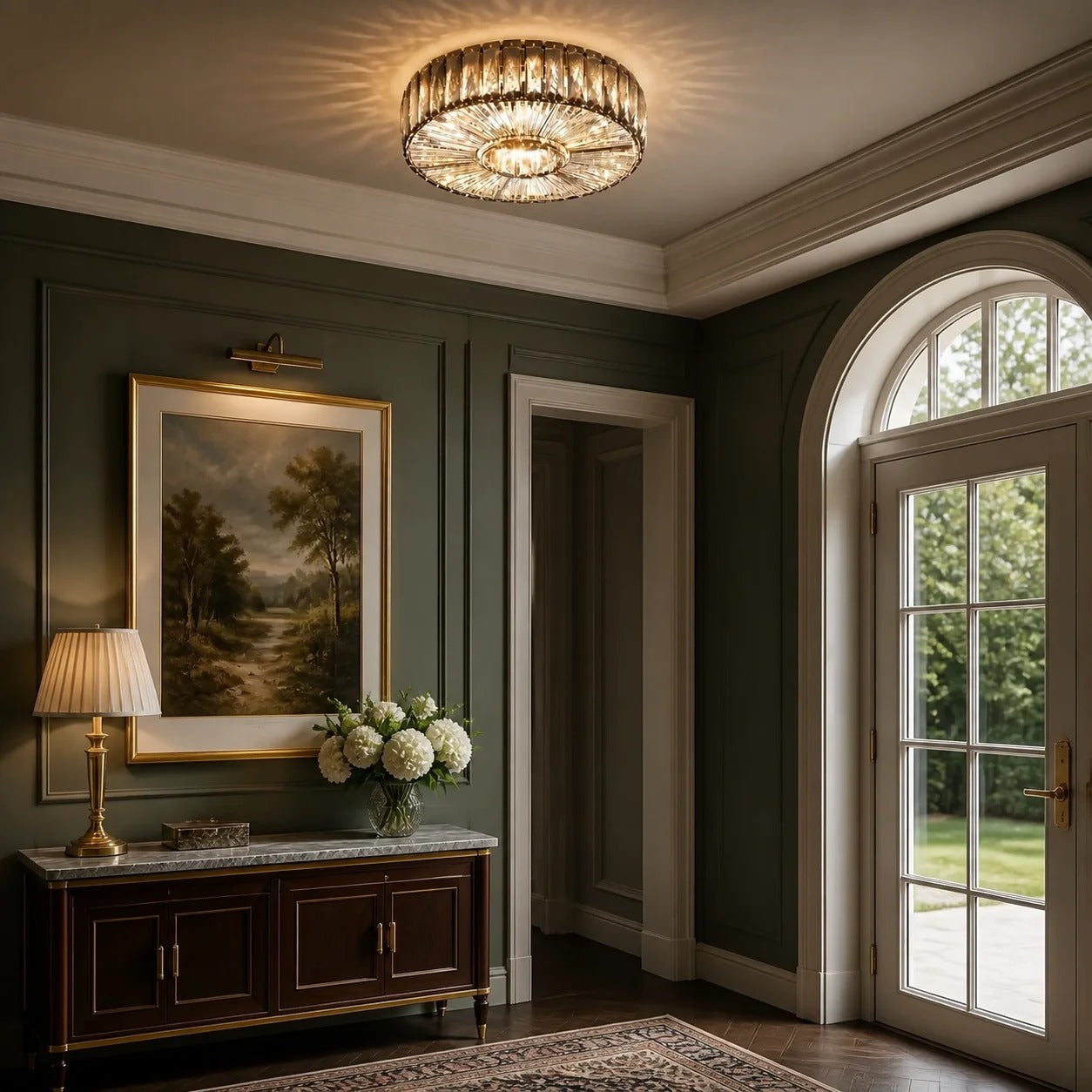 Modern Glam Aria Glass Crystal Round Flush Fitting Ceiling Light
