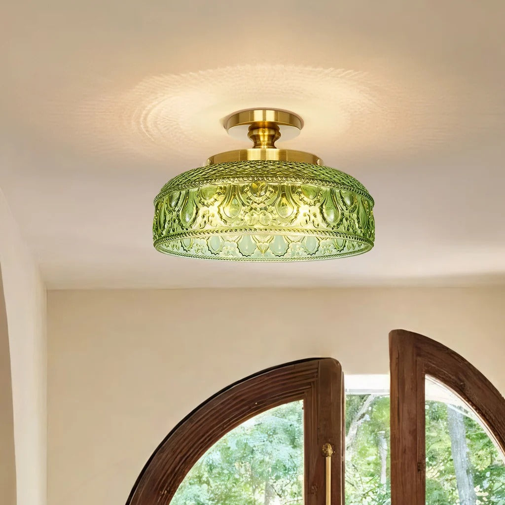 Jules Vintage Textured Glass Disc Ceiling Light