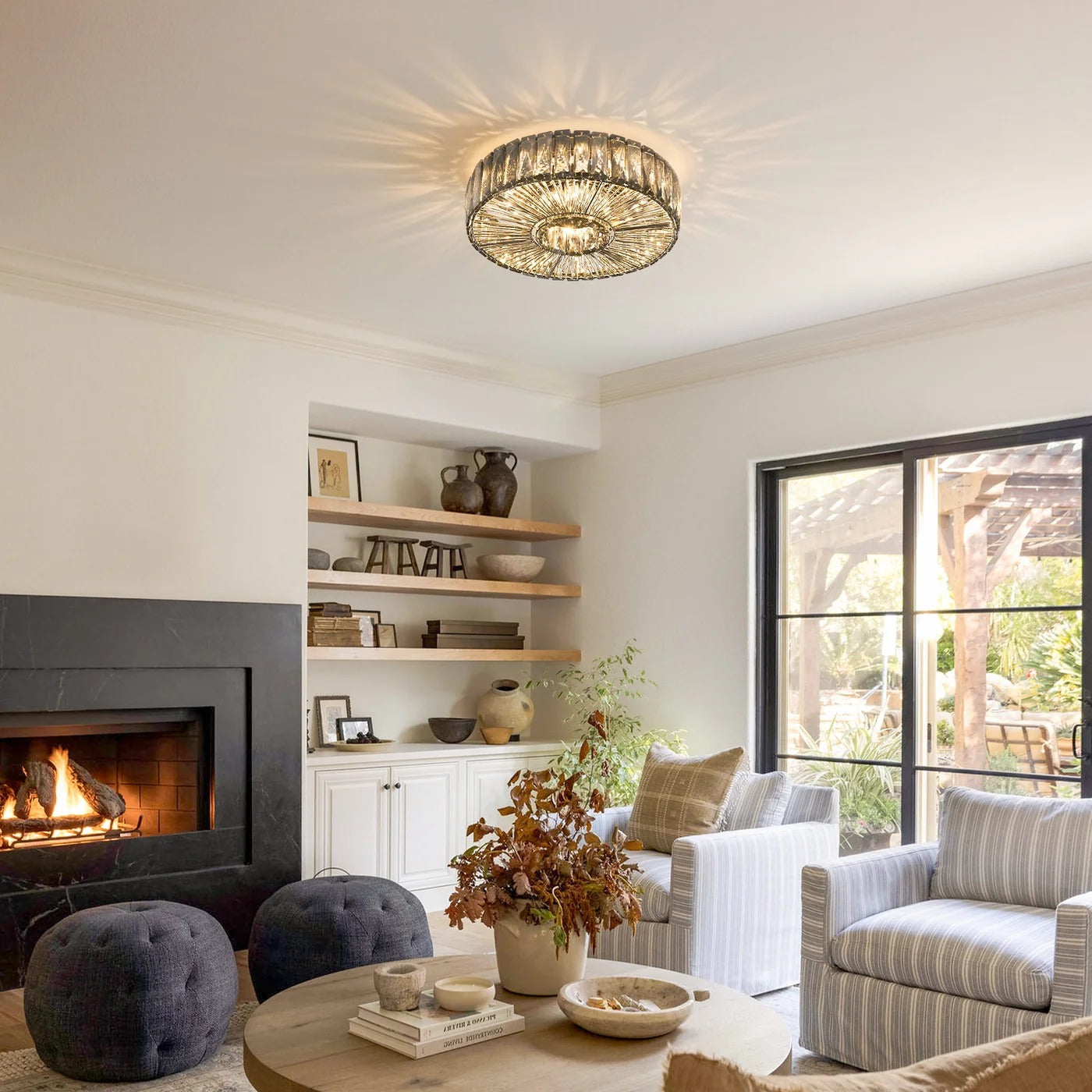 Modern Glam Aria Glass Crystal Round Flush Fitting Ceiling Light