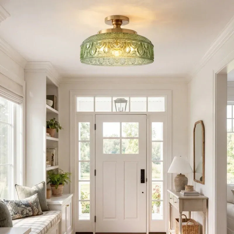 Jules Vintage Textured Glass Disc Ceiling Light