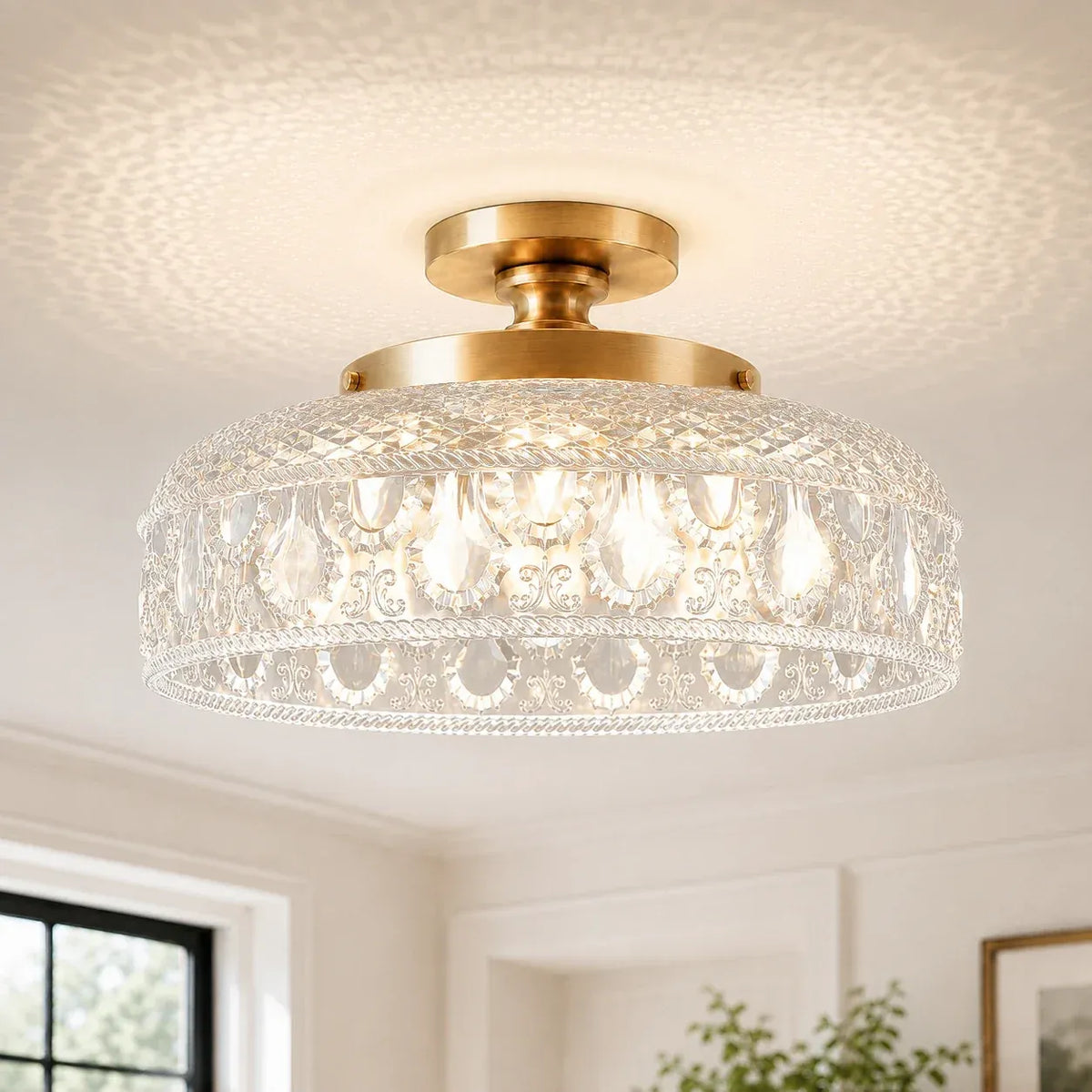 Jules Vintage Textured Glass Disc Ceiling Light