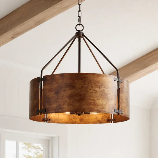 Industrial Farmhouse Bronze Drum Shade Pendant Light