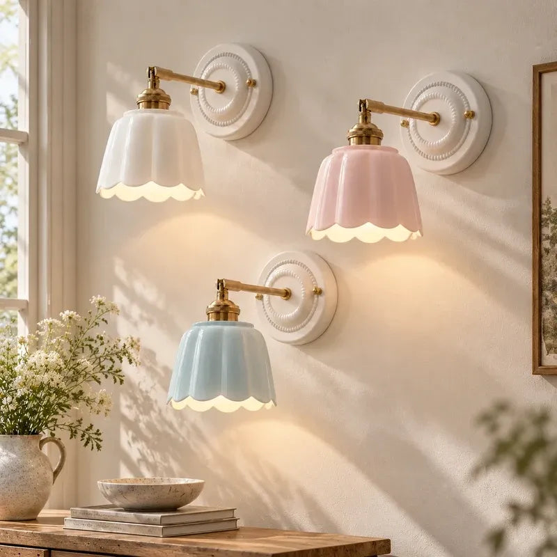 Modern Cottage Ceramic Flower Wall Sconce