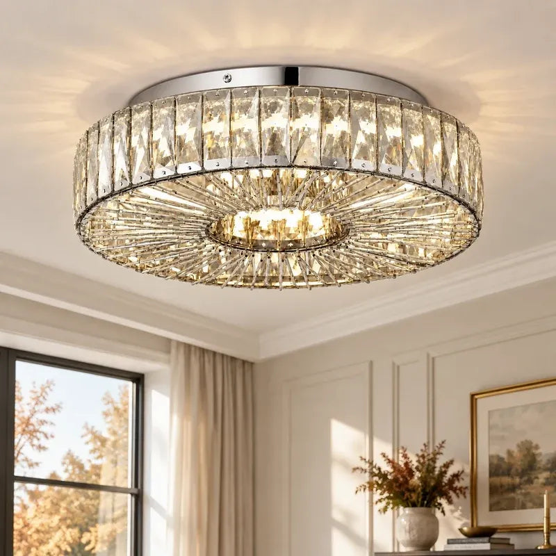 Modern Glam Aria Glass Crystal Round Flush Fitting Ceiling Light