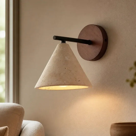 Modern Wabi-Sabi Minimalist Travertine Cone Wall Light