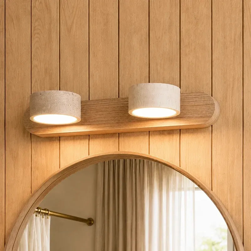 Wabi-Sabi Natural Travertine Wood Vanity Wall Light