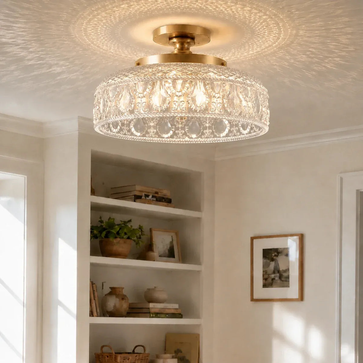 Jules Vintage Textured Glass Disc Ceiling Light