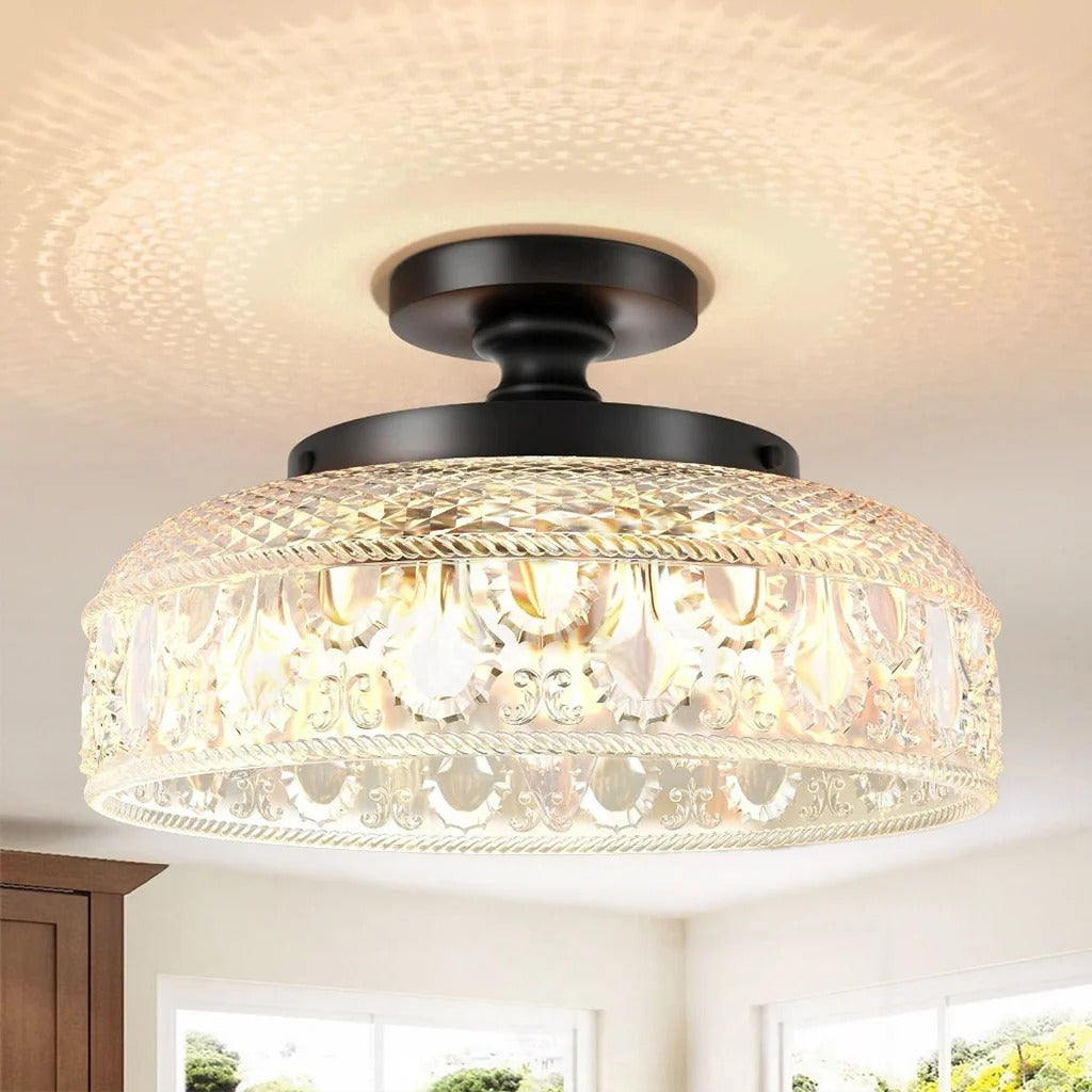Jules Vintage Textured Glass Disc Ceiling Light