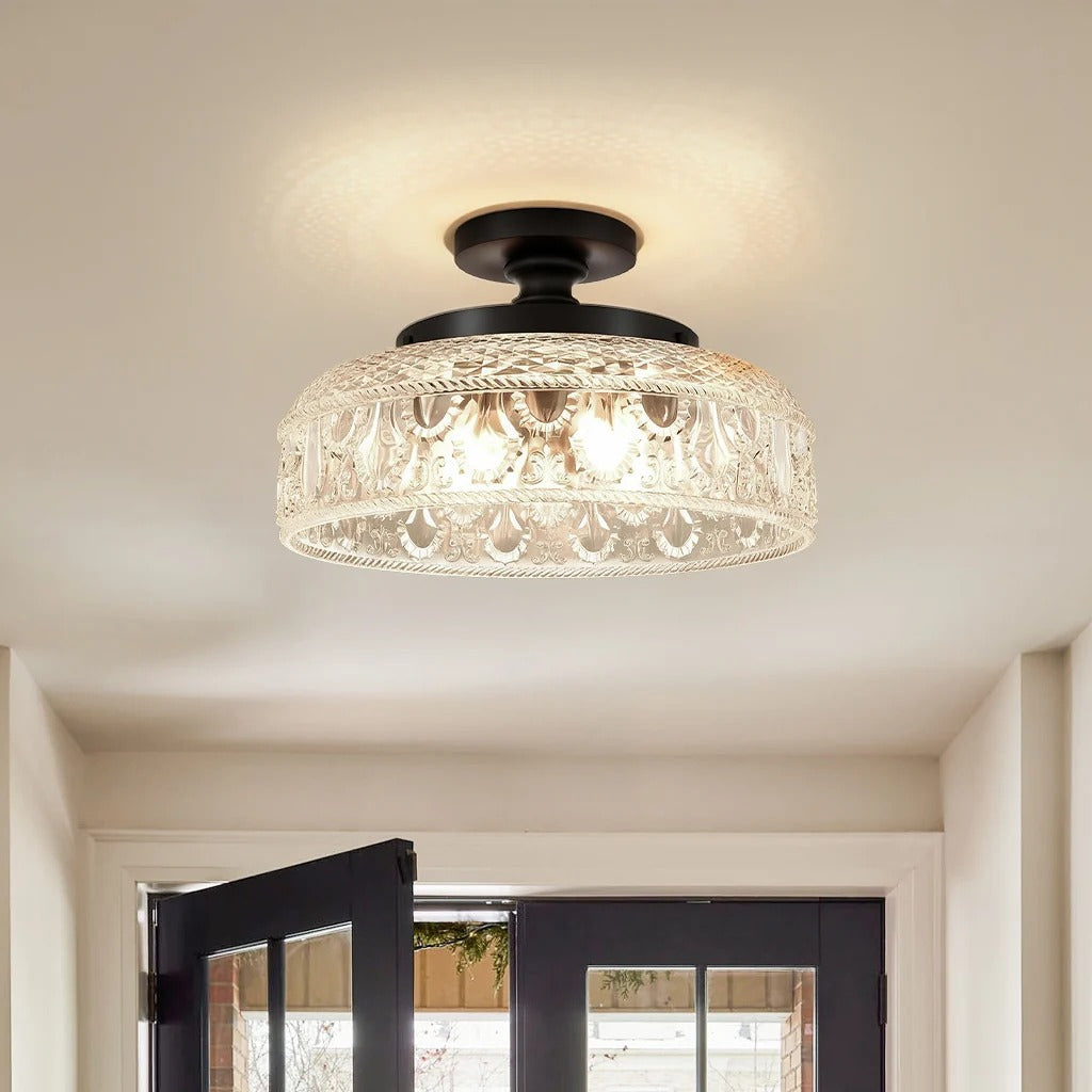 Jules Vintage Textured Glass Disc Ceiling Light