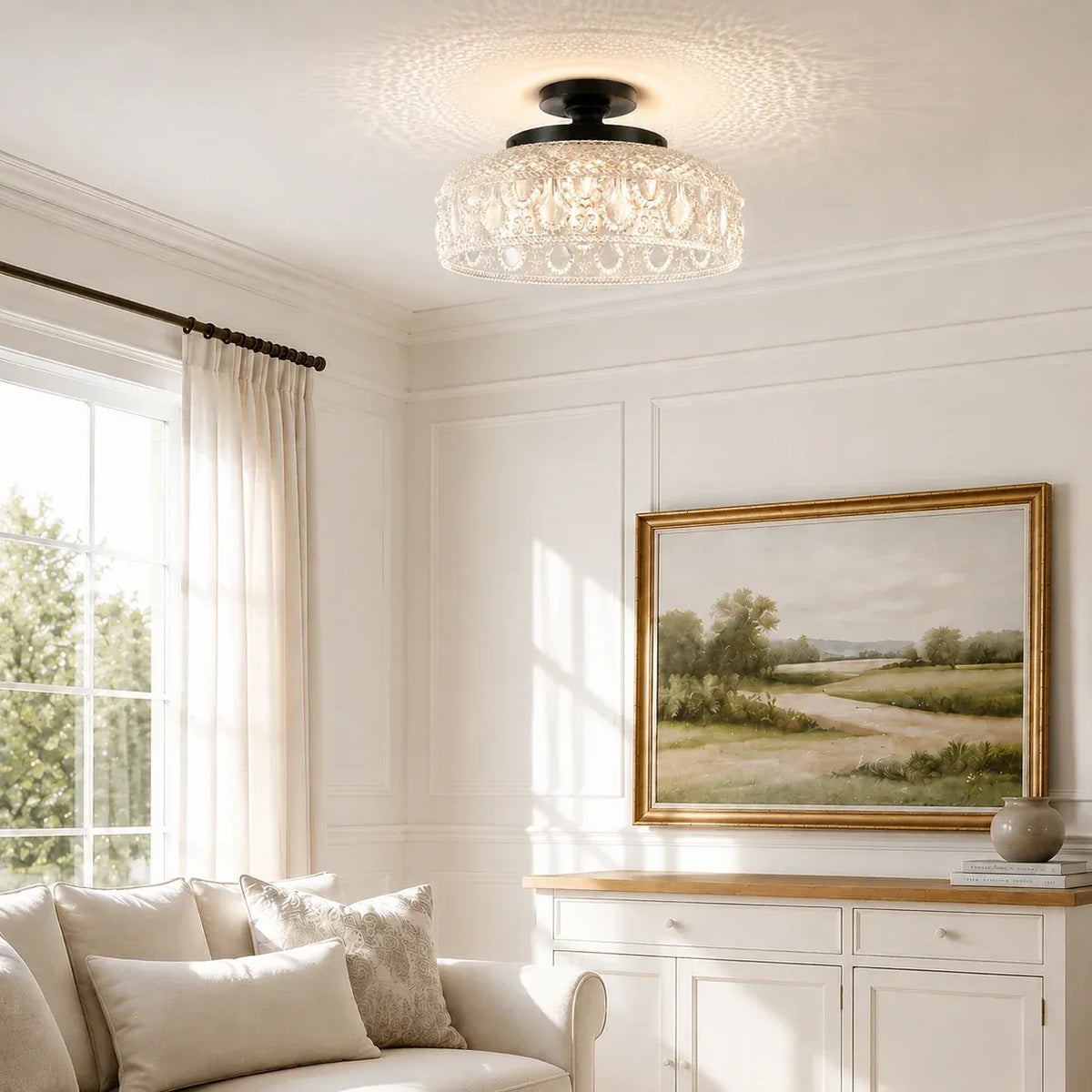 Jules Vintage Textured Glass Disc Ceiling Light