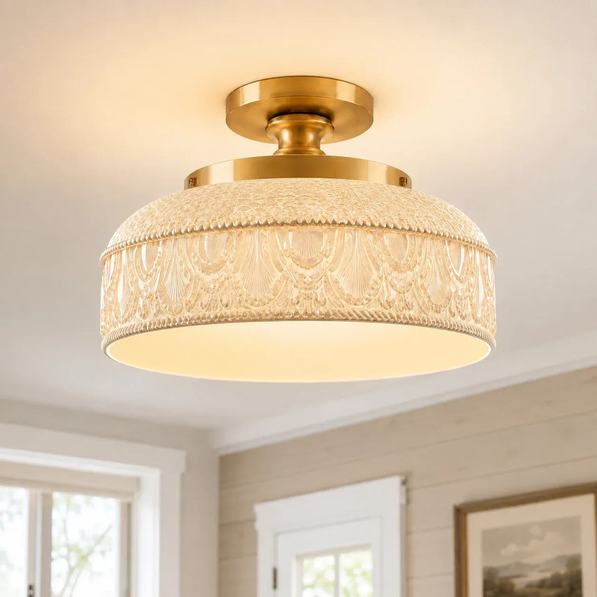 Jules Vintage Textured Glass Disc Ceiling Light