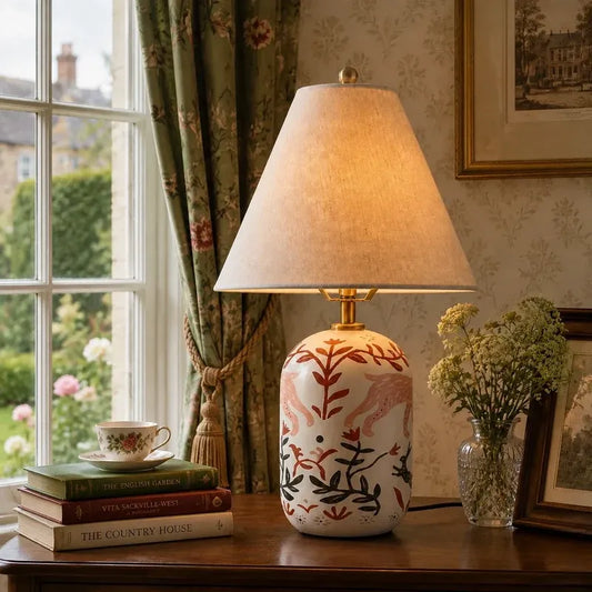 Retro Ceramic Table Lamp with Linen Shade