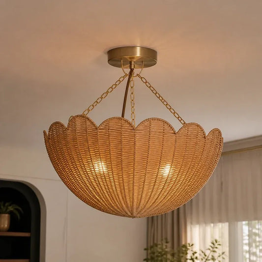 Farmhouse Boho Metal Rattan Ceiling Light