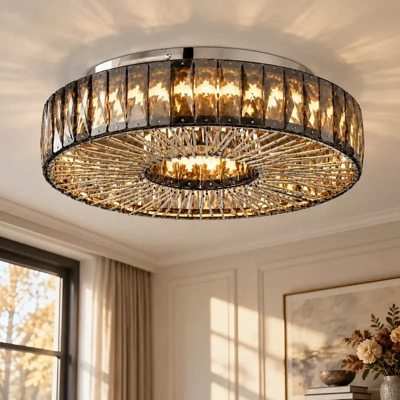 Modern Glam Aria Glass Crystal Round Flush Fitting Ceiling Light