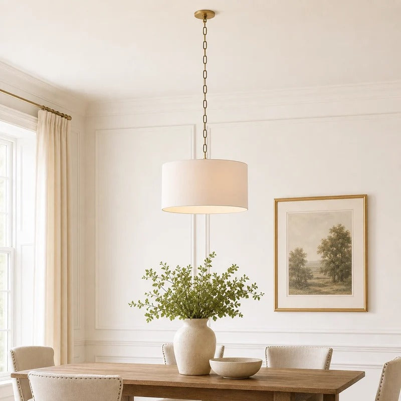 Modern Minimalist Linen Drum Pendant Light