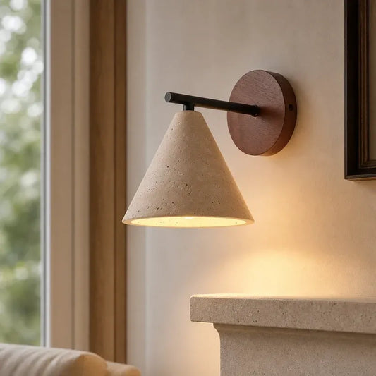 Modern Wabi-Sabi Minimalist Travertine Cone Wall Light