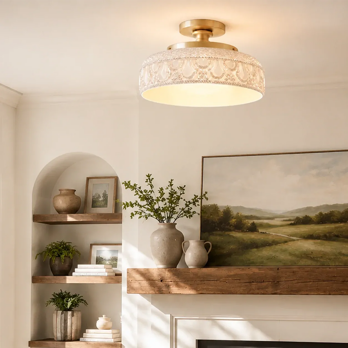 Jules Vintage Textured Glass Disc Ceiling Light