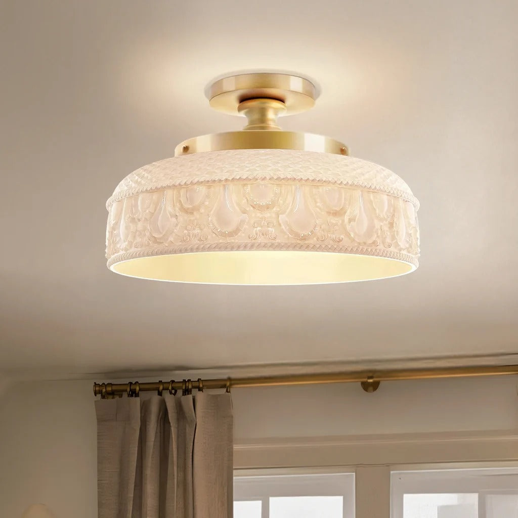 Jules Vintage Textured Glass Disc Ceiling Light