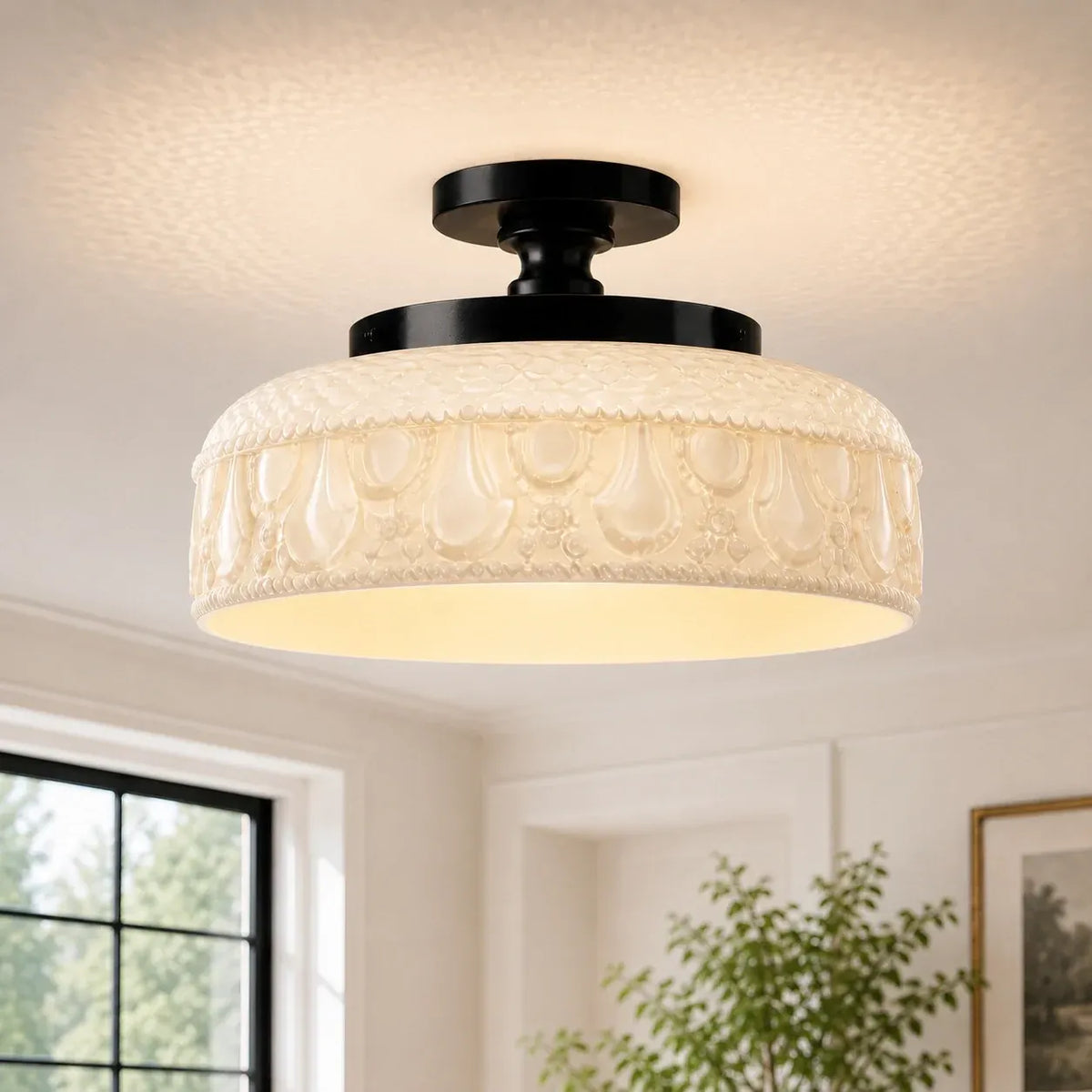 Jules Vintage Textured Glass Disc Ceiling Light