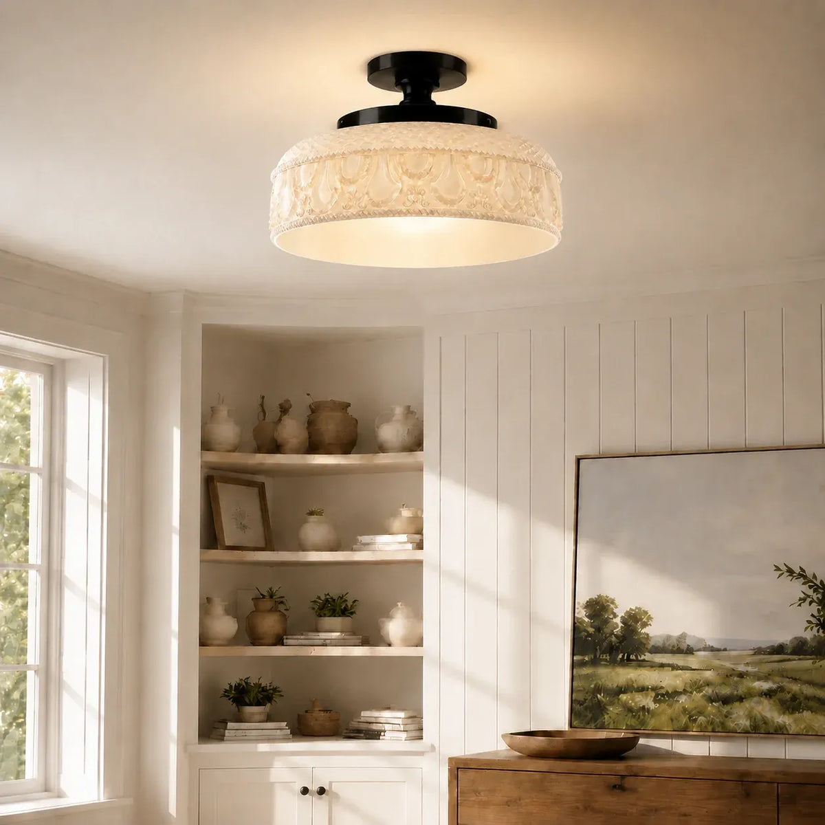 Jules Vintage Textured Glass Disc Ceiling Light
