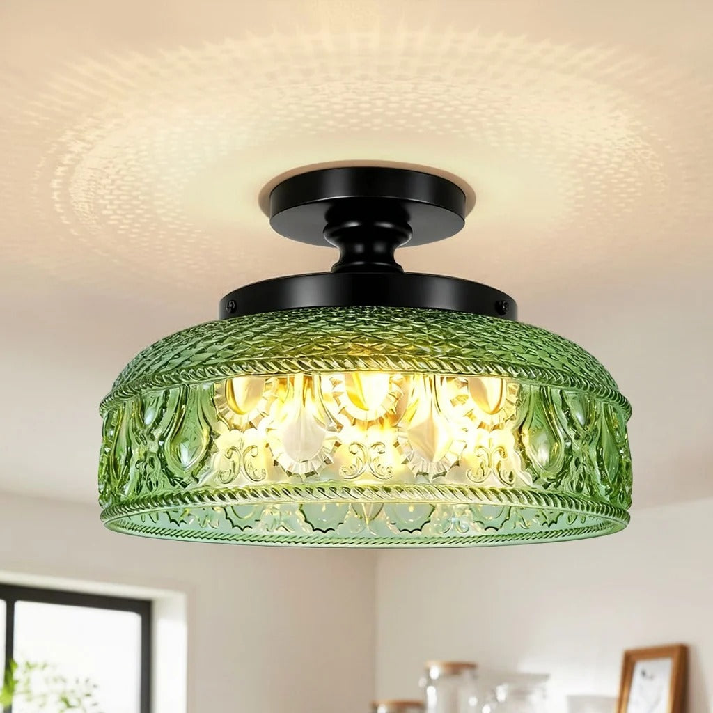 Jules Vintage Textured Glass Disc Ceiling Light