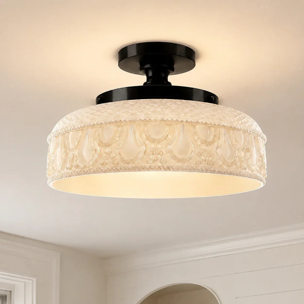 Jules Vintage Textured Glass Disc Ceiling Light