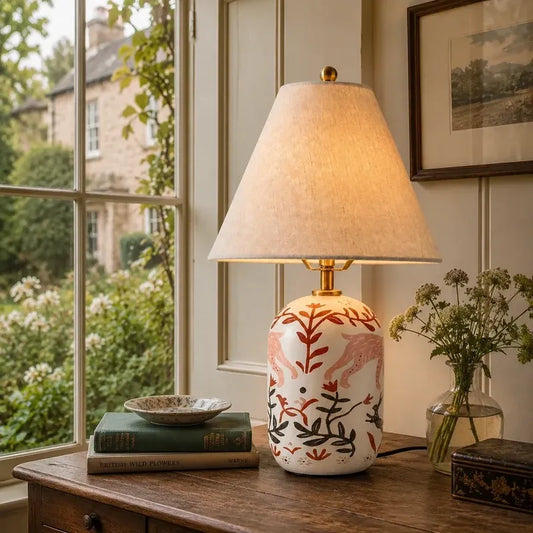 Retro Ceramic Table Lamp with Linen Shade